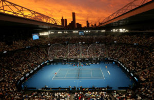 Sunset over Rod Laver Arena during the men's singles third round match between Alex de Minaur of Australia and Rafael Nadal of Spain at the Australian Open Grand Slam tennis tournament in Melbourne, Australia, 18 January 2019. EPA-EFE/HAMISH BLAIR AUSTRALIA AND NEW ZEALAND OUT